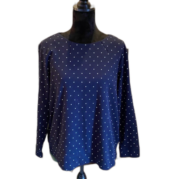 Croft & Barrow Top  Plus Size PXXL Pull Over Navy Polkadot Blouse Long Sleeve - Picture 1 of 7